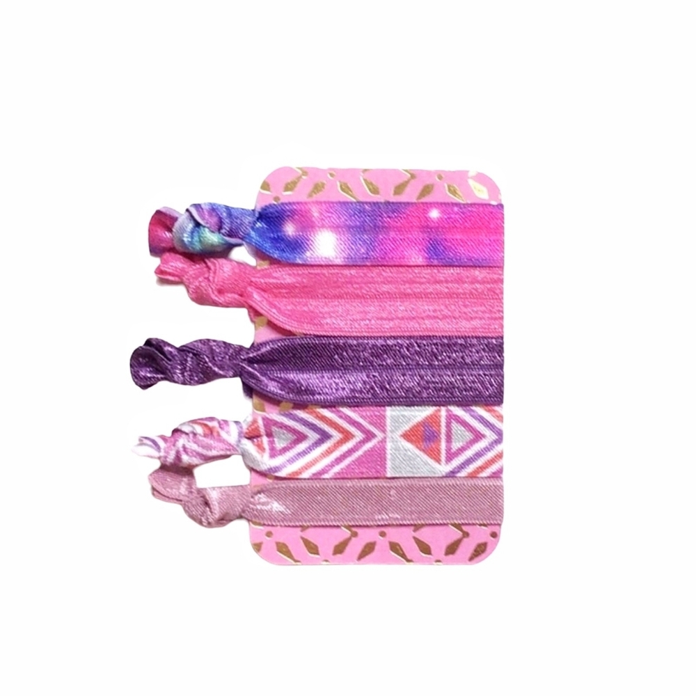 Galaxy Festival Theme 5-Pack Pink & Purple Creaseless Elastic Hair Tie Set